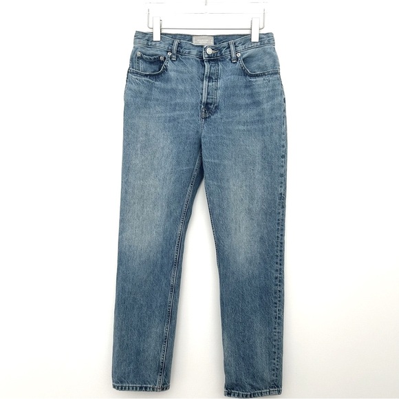 Everlane 90's Cheeky Denim Jeans High Waist Straight Leg Button Blue Size 28 Reg - Picture 1 of 16